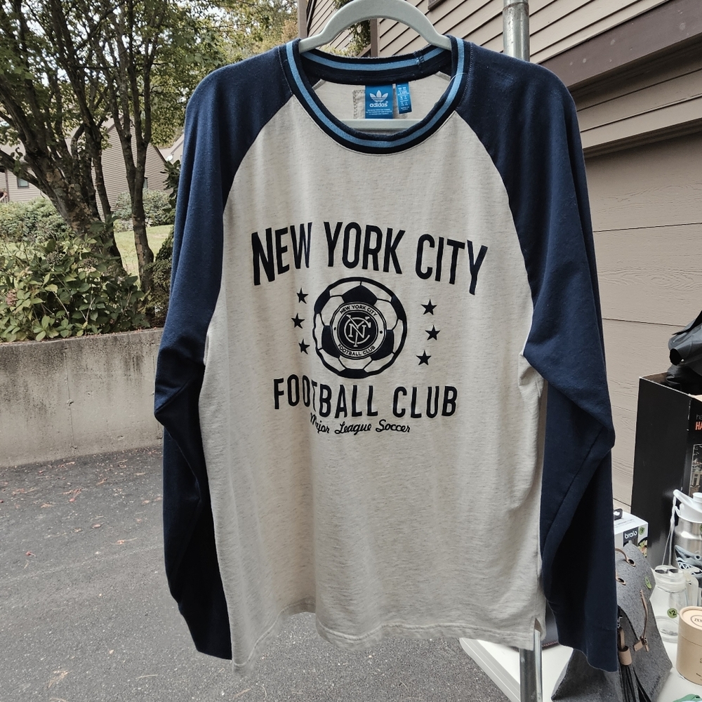 Men's Vintage-Style Adidas New York City FC Raglan Long Sleeve Shirt - Size XL